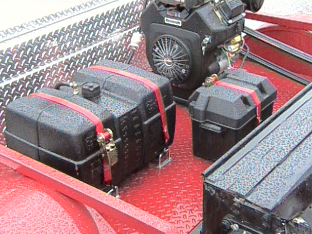 Safety marine gas tank and marine battery holder